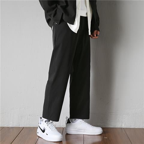 Trousers men's summer thin section ice silk casual pants tide brand straight leg cropped pants loose all-match boys spring and autumn long trousers