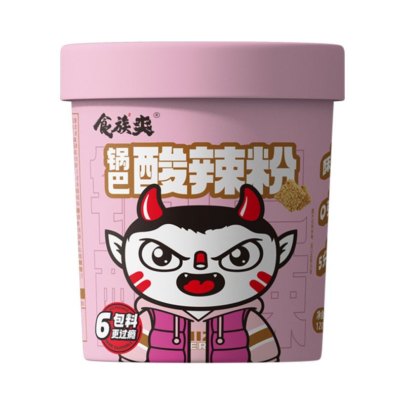 食族人食族爽锅巴酸辣粉120g*6桶米线方便速食麻酱零食红薯粉丝