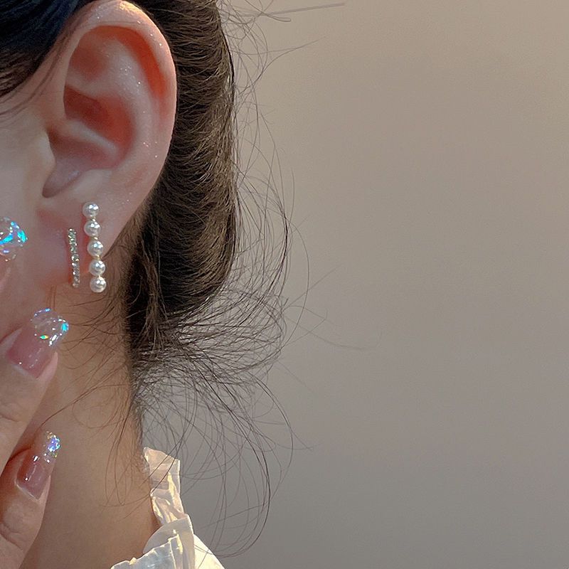 双层锆石珍珠耳钉2023年新款潮独特设计高级感耳环女气质耳饰