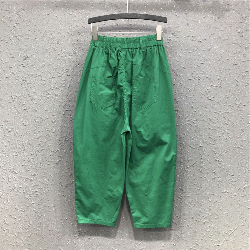 Western-style green wide-leg daddy pants women's  spring and summer new Hong Kong style casual thin eight-point harem pants trend