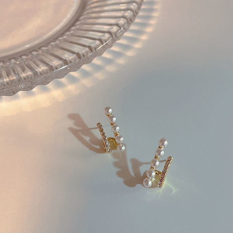 双层锆石珍珠耳钉2023年新款潮独特设计高级感耳环女气质耳饰