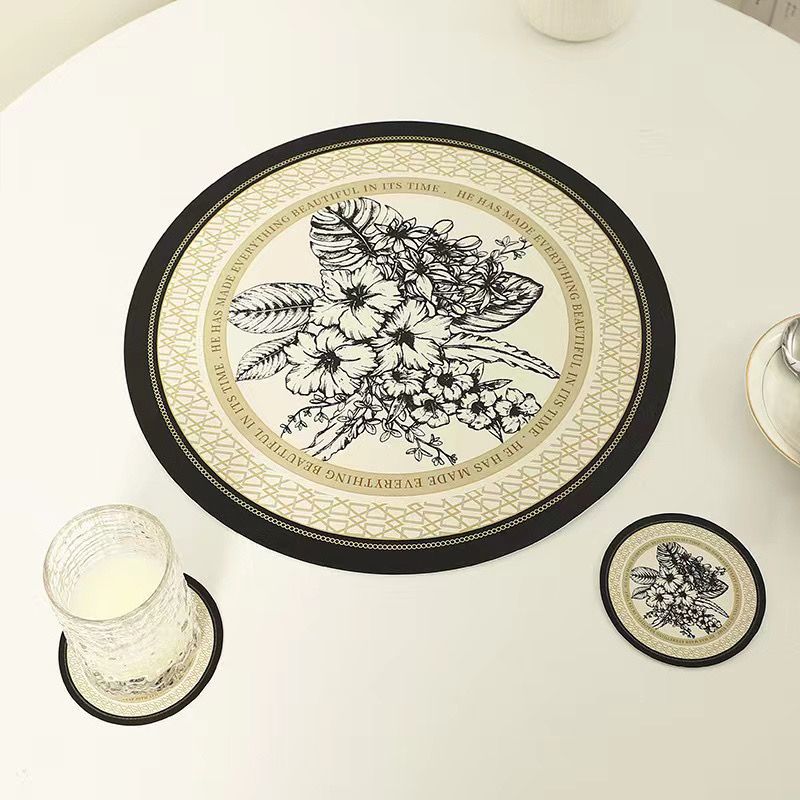 Monet garden round leather dining pad thermal insulation pad waterproof oil proof scald proof western dining pad bowl pad cup pad