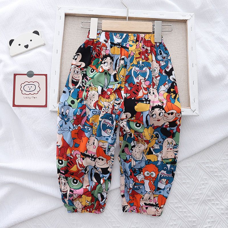 Boys' anti-mosquito pants children's summer clothes thin section ice silk trousers baby summer new lantern pants middle and small children's pants tide