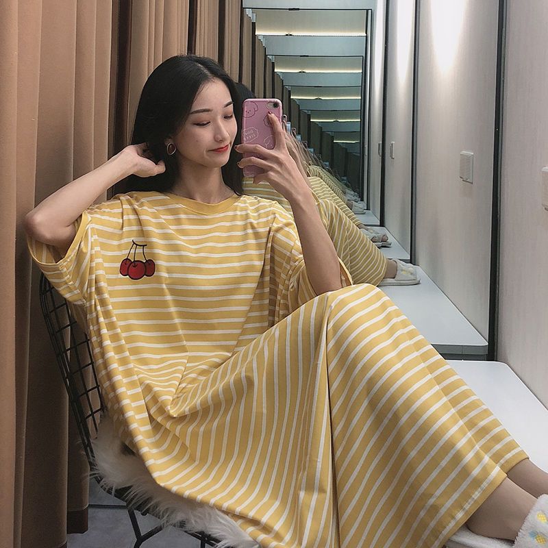 Nightdress female summer 2022 new long over the knee fat mm2-300 catties loose super long skirt ankle plus size pajamas
