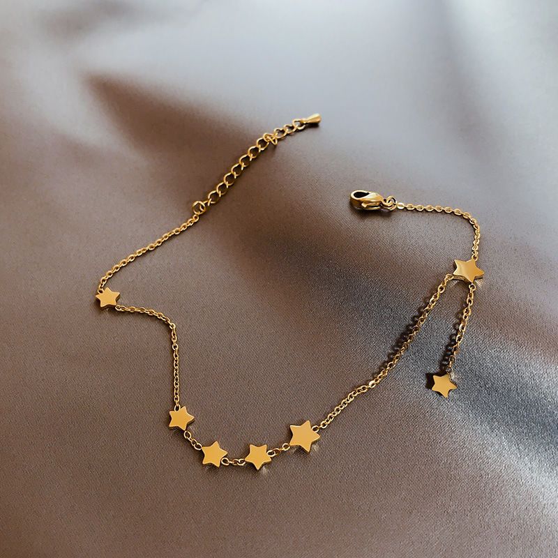 Korean version of the simple starry five-pointed star anklet female personality design sense niche net red jewelry titanium steel does not fade