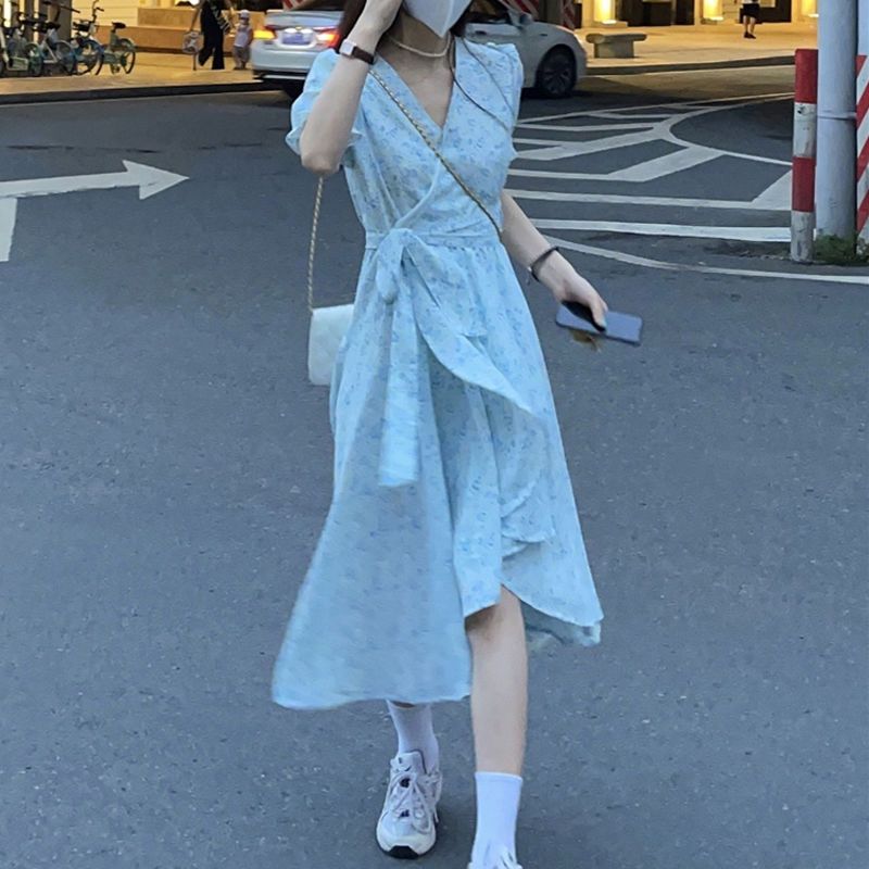 Platycodon first love fairy French waist milk sweet dress summer niche chic gentle chic tea break dress