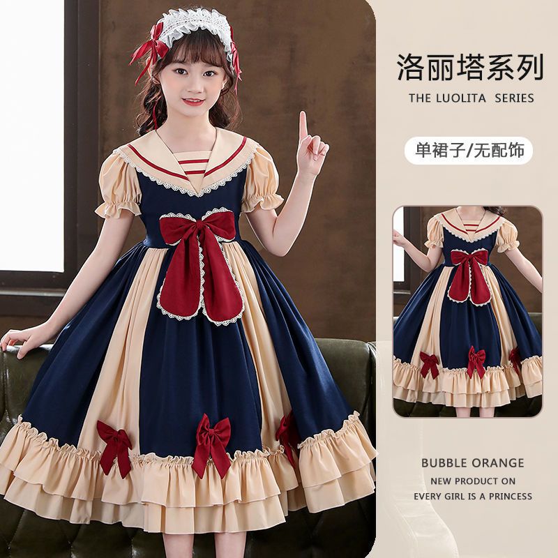 Girls' Lolita Princess Dress  New Short-Sleeved Skirt Children's Summer Dress College Style Western Fashion Dress