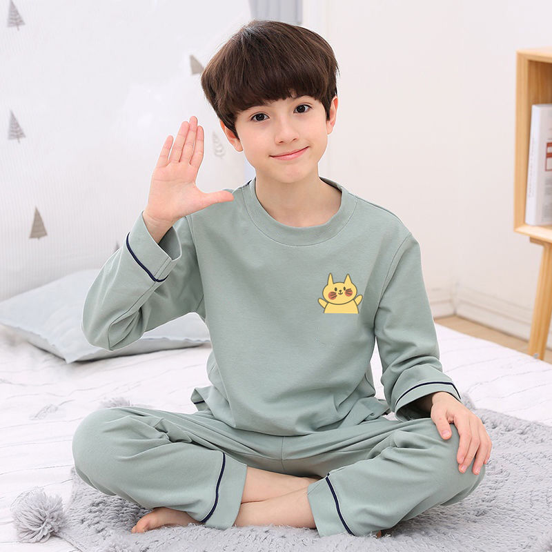 Children's pajamas, boys' long sleeved trousers, spring and autumn new boys' middle and large children's air-conditioning clothes, home clothes, suit, thin velvet summer