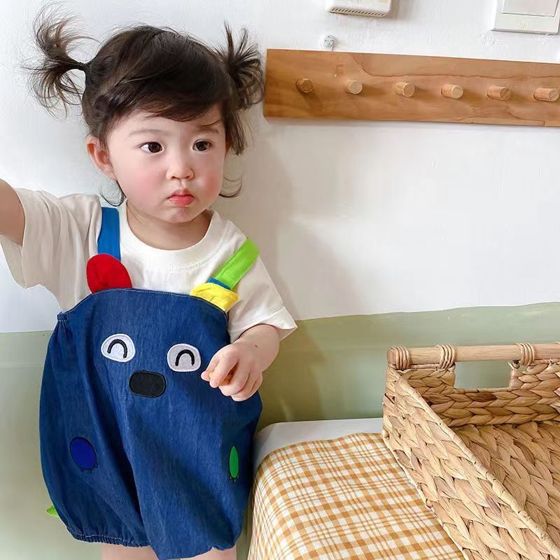 Baby Korean version of overalls baby summer new foreign style super cute cute dinosaur tail denim jumpsuit shorts