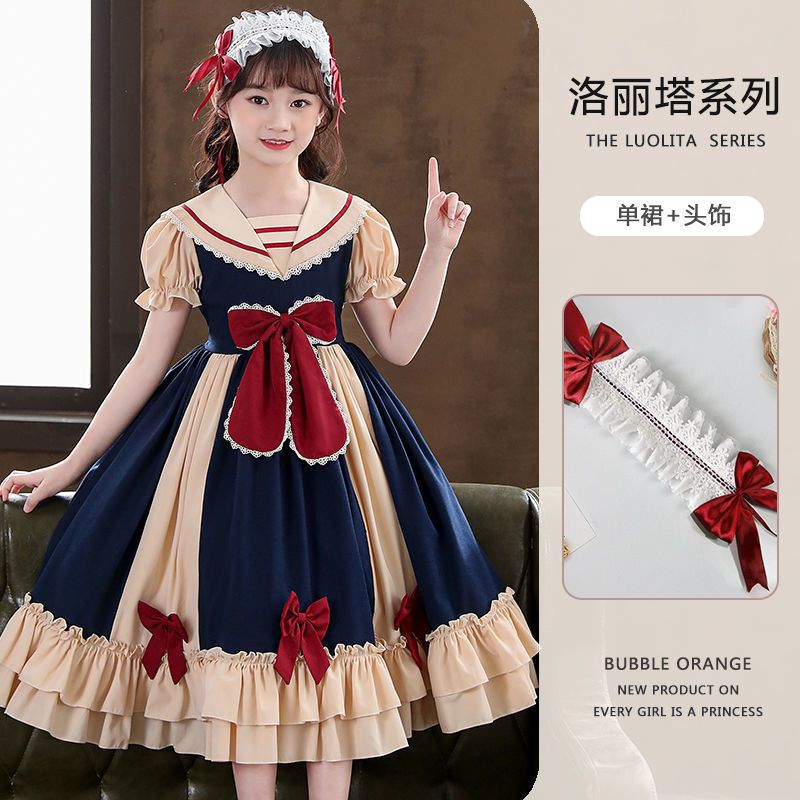 Girls' Lolita Princess Dress  New Short-Sleeved Skirt Children's Summer Dress College Style Western Fashion Dress