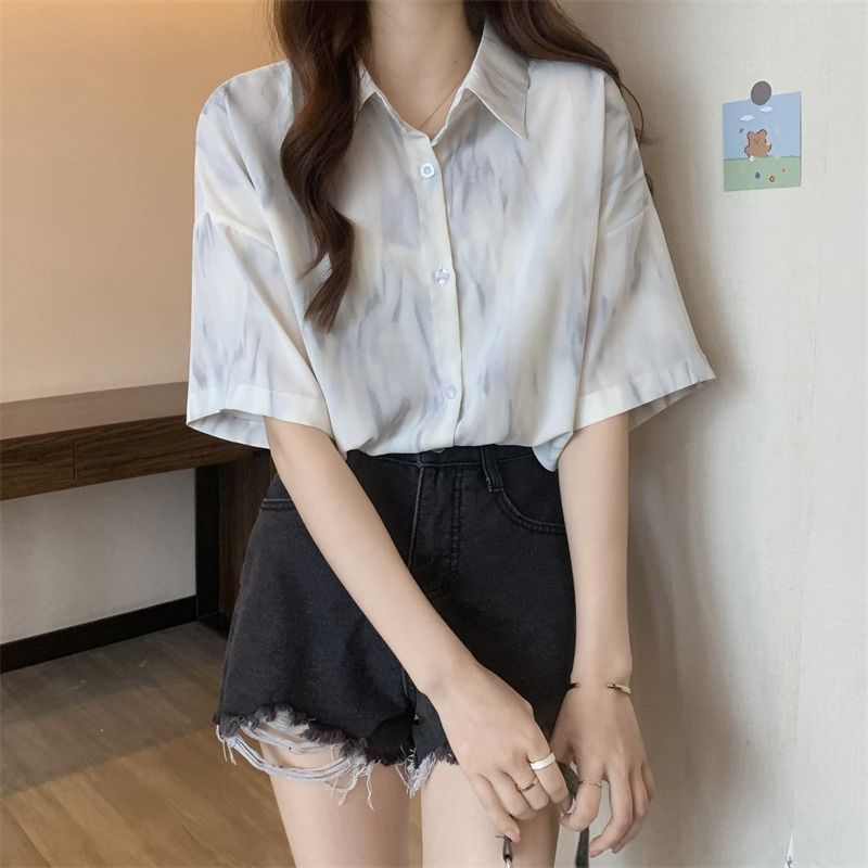 2023 Korean version of the new sweet and salty white shirt loose slim casual short-sleeved shirt women's summer tops