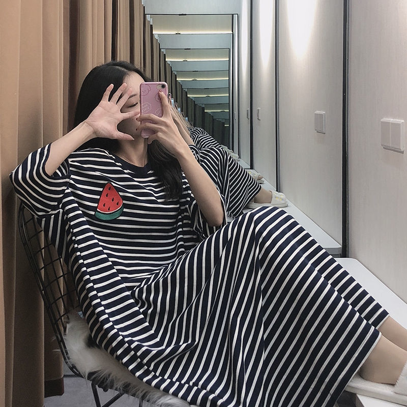 Nightdress female summer 2022 new long over the knee fat mm2-300 catties loose super long skirt ankle plus size pajamas