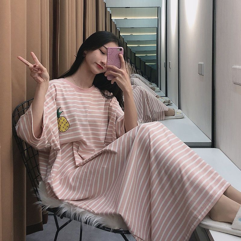 Nightdress female summer 2022 new long over the knee fat mm2-300 catties loose super long skirt ankle plus size pajamas
