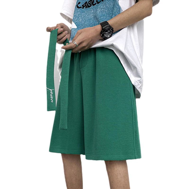 bv绿华夫格短裤男夏季外穿设计感小众宽松休闲五分裤子高街潮ins