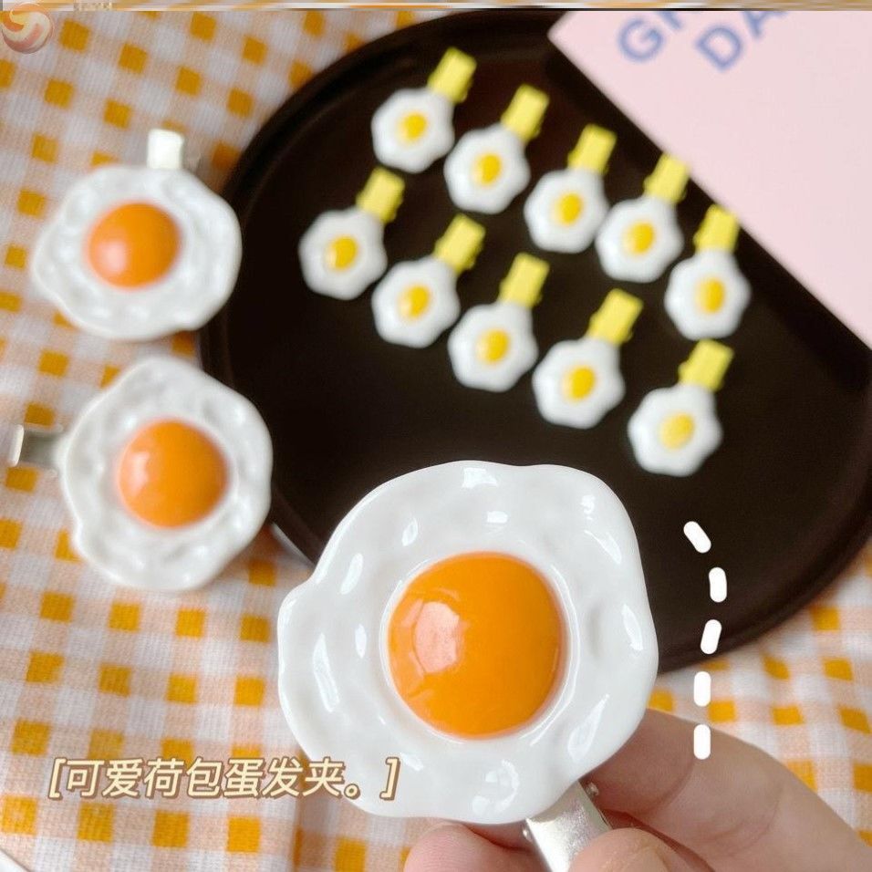 Poached egg hairpin Cute Japanese hairpin acrylic clip funny funny banger forehead hair accessories soft girl