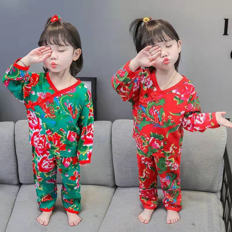Baby air-conditioning suit suit thin section short-sleeved summer cotton silk boy baby home clothes summer dress girl children's pajamas summer
