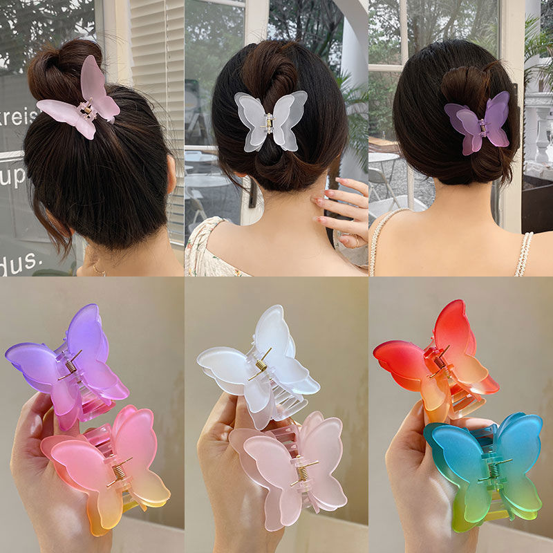 雙層彩色蝴蝶抓夾~漸變色2022年春季新款髮夾少女心甜美氣質髮飾