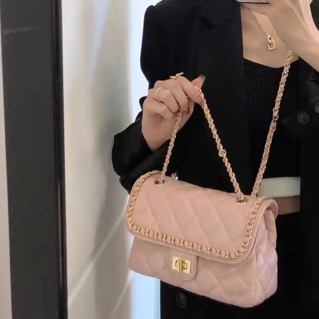 青春單品女包小香風菱格鏈條流行包包2022新款高質感小眾斜挎包女