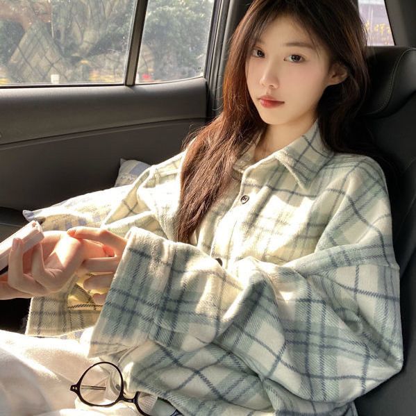 大碼格子襯衫春夏女防曬獨特小眾設計上衣百搭顯瘦寬鬆慵懶風外套