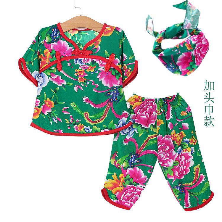 Baby air-conditioning suit suit thin section short-sleeved summer cotton silk boy baby home clothes summer dress girl children's pajamas summer