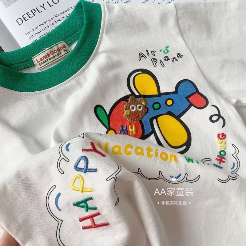 日系童装男童夏装短袖中小童儿童宝宝夏季卡通小飞机miki纯棉t恤