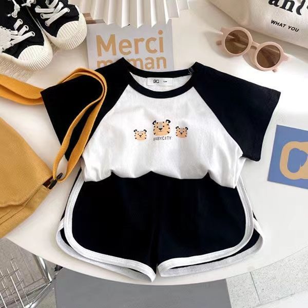 Girls summer suit  hot style one-year-old boys and girls cotton sportswear baby summer two-piece cute