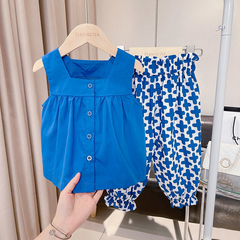 女童夏季套装新款韩版儿童女宝宝夏装洋气娃娃衫灯笼裤两件套