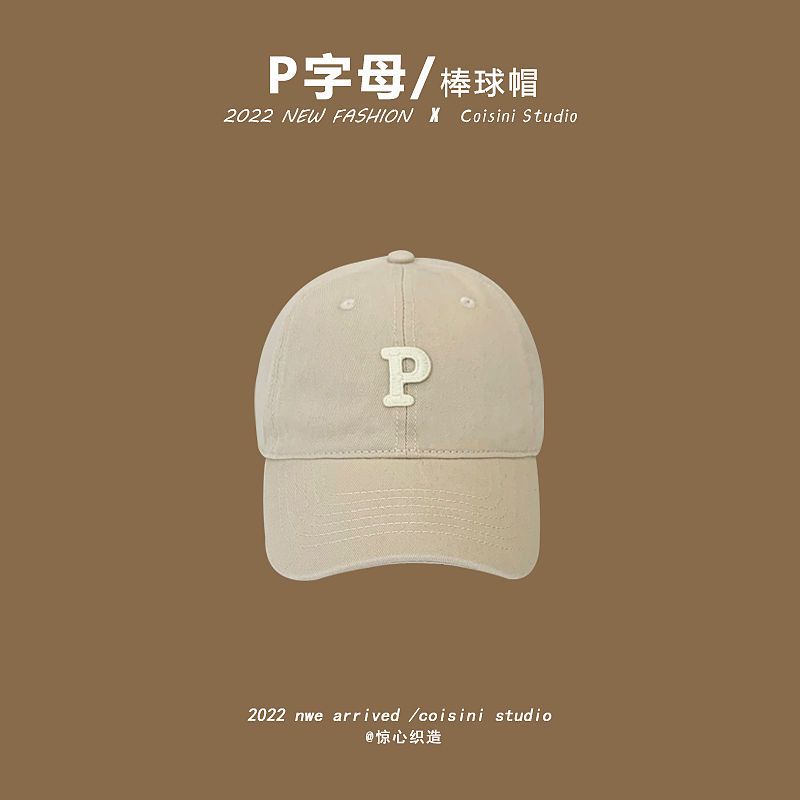 Baseball hat female spring and summer Korean version show face small letter P standard  new fashion all-match couple peaked cap