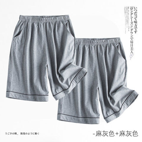Summer men's pajama pants pure cotton loose large size shorts five-point pants casual home pants can be worn outside thin section large pants