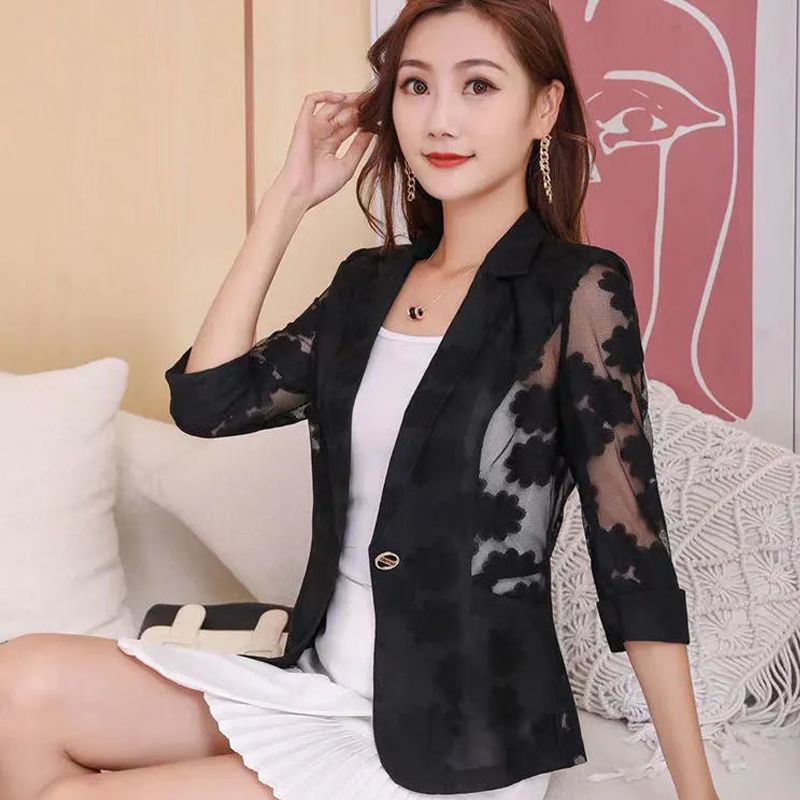 Small suit jacket women's spring and summer all-match high-end style hot style fashion western style upper-grade three-quarter sleeve suit sunscreen shirt