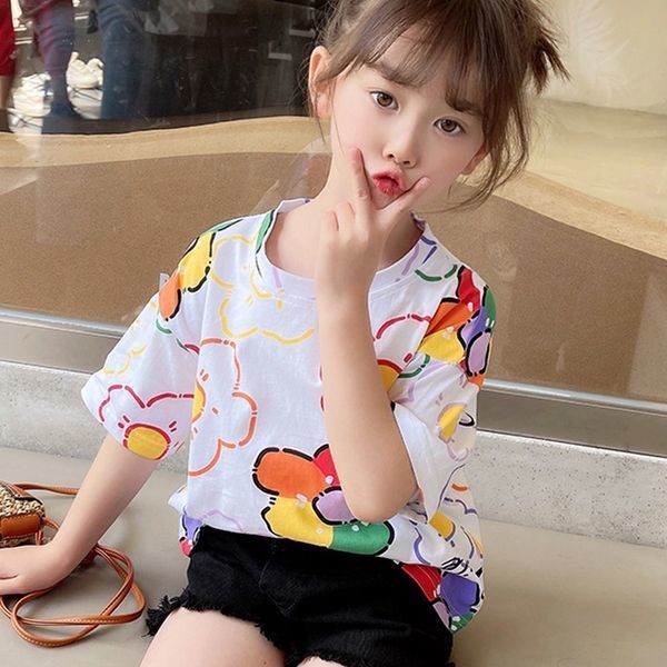 Girls' short sleeve T-shirt summer  new wide version foreign style summer children's T-shirt little girls' half sleeve top fashion