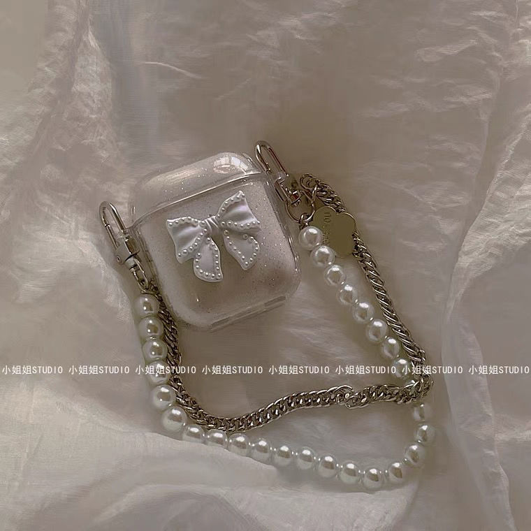 ins风气质珍珠链条适用Airpods Pro二三代无线蓝牙耳机保护套闪粉