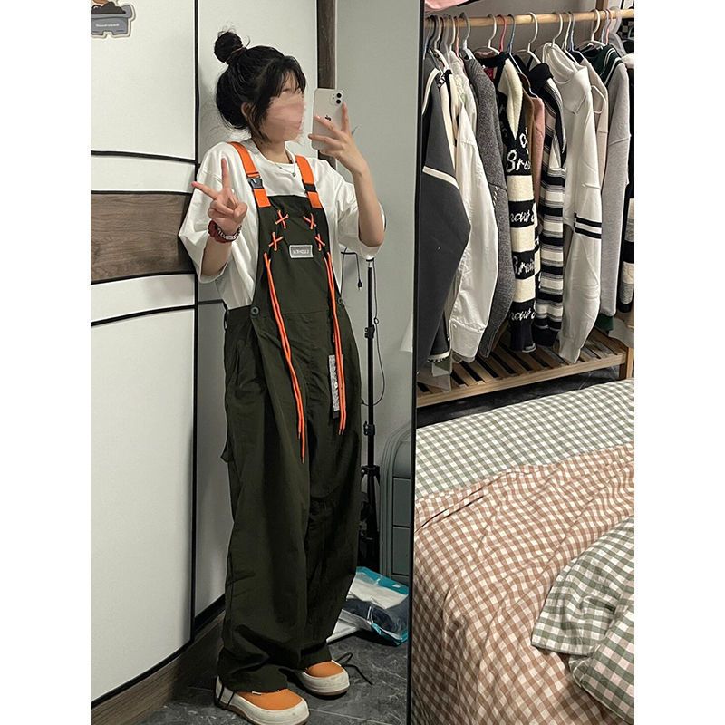 Army green overalls overalls for men and women summer high street Japanese design sense hip-hop minority couples one-piece trousers