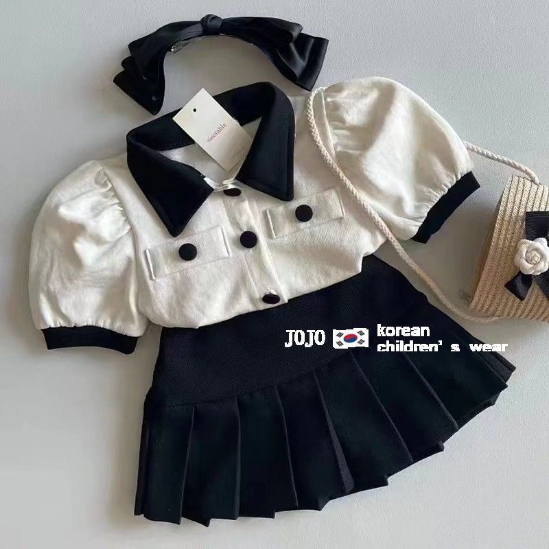  new girls' summer suit girls' fashion suspender top forehead children's foreign style skirt two piece set