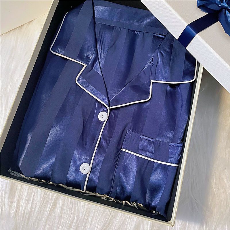 High-grade ice silk pajamas women's summer short-sleeved shorts thin section imitation silk can be worn outside two-piece home service ins style