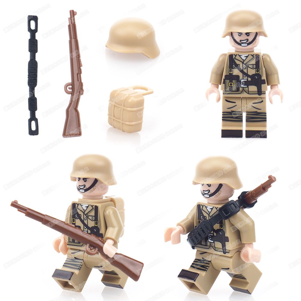 兼容乐高军事法式积木人仔二战士兵武器装备组装模型摆设礼物玩具