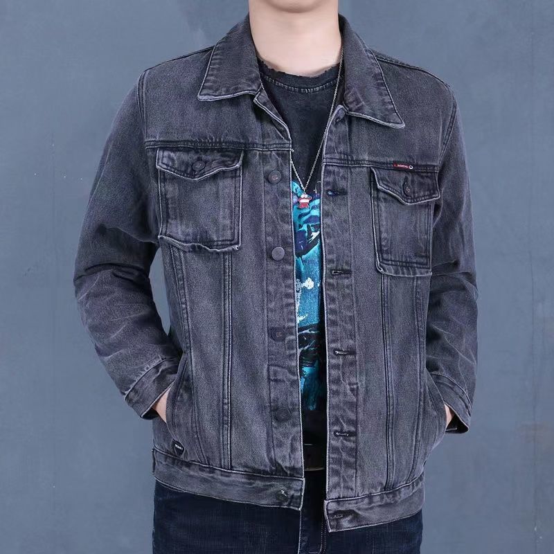 Smokey gray men's denim jacket large size loose trendy denim jacket men's spring and autumn new high-end wear-resistant gown