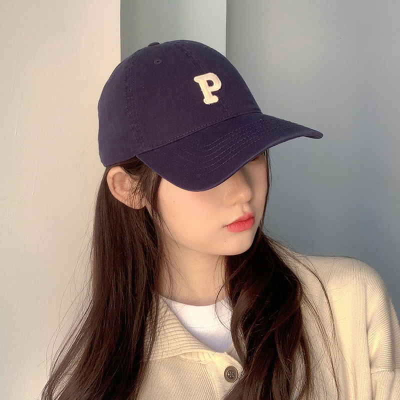 Baseball hat female spring and summer Korean version show face small letter P standard  new fashion all-match couple peaked cap