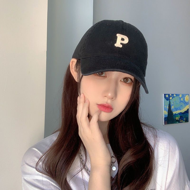 Baseball hat female spring and summer Korean version show face small letter P standard 2022 new fashion all-match couple peaked cap