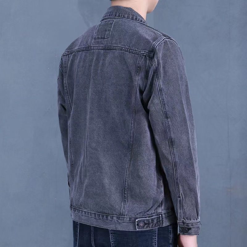 Smokey gray men's denim jacket large size loose trendy denim jacket men's spring and autumn new high-end wear-resistant gown