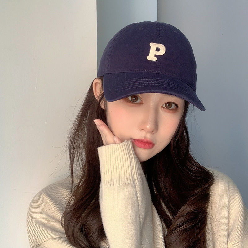 Baseball hat female spring and summer Korean version show face small letter P standard  new fashion all-match couple peaked cap