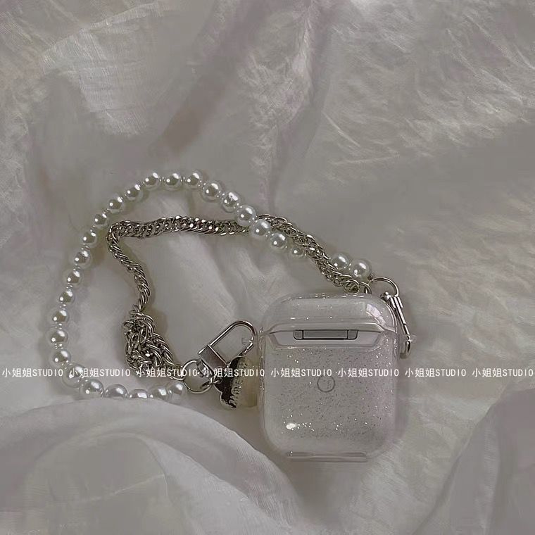 ins风气质珍珠链条适用Airpods Pro二三代无线蓝牙耳机保护套闪粉
