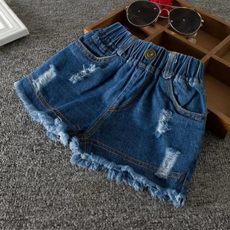 Girls' summer denim shorts 2022 middle and big children's cotton three-point pants baby summer shorts loose thin