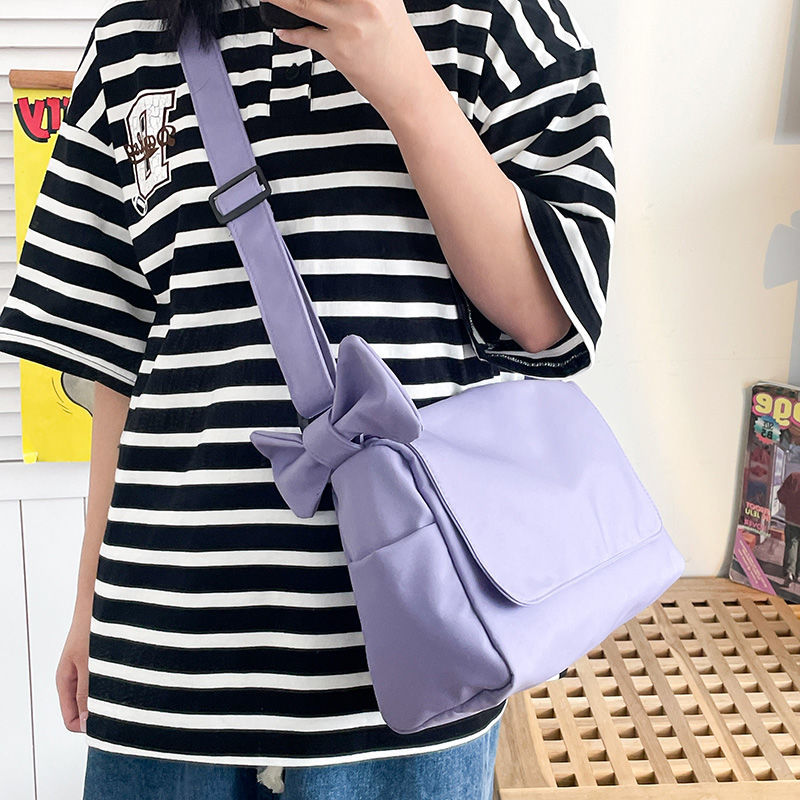 YOHOO!/原創ins日韓鬼馬少女蝴蝶結褶皺百搭手提斜挎小包包帆布女