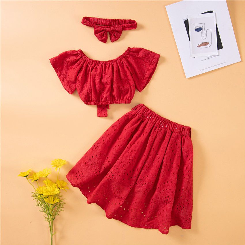 Girls' suit 2022 summer new small and medium children's casual clothes short top + long skirt suit two-piece set