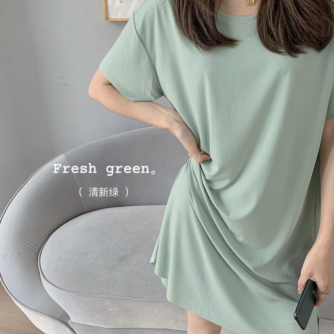 165808-2022新款韩版冰凉裙子女夏薄款外穿居家服纯色休闲睡衣凉凉连衣裙-详情图