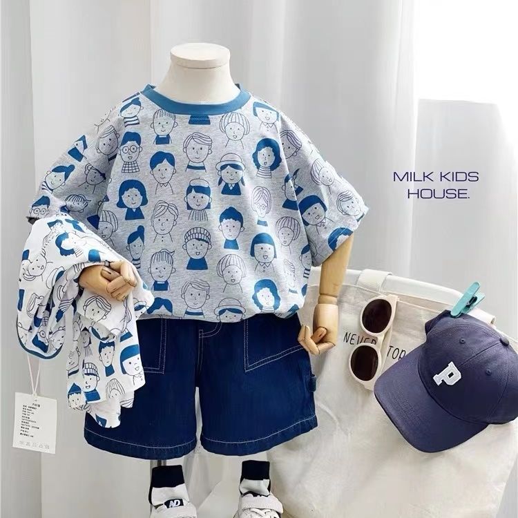  new children's short-sleeved t-shirt Korean version of baby trendy clothing boy's personality printed top and middle-aged children's T-shirt