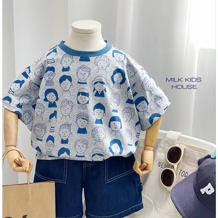  new children's short-sleeved t-shirt Korean version of baby trendy clothing boy's personality printed top and middle-aged children's T-shirt