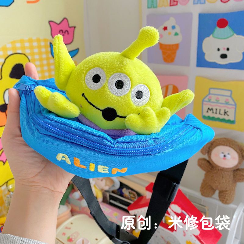 卡通三眼仔胸包女日系原宿風斜跨包個性玩偶腰包可愛單肩小挎包潮