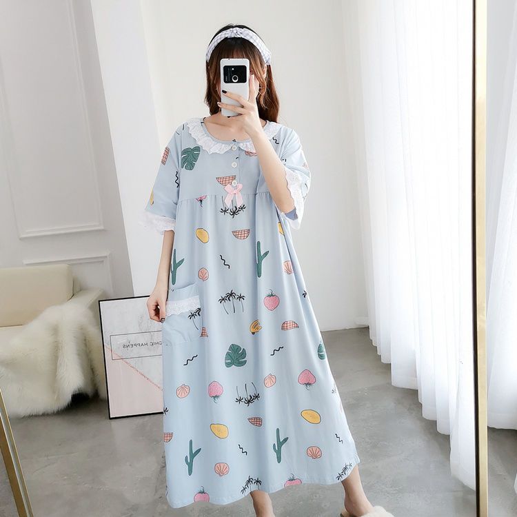 Summer thin short-sleeved women's 300 catties extra large princess style long knee-length nightdress fat sister loose 200 pajamas
